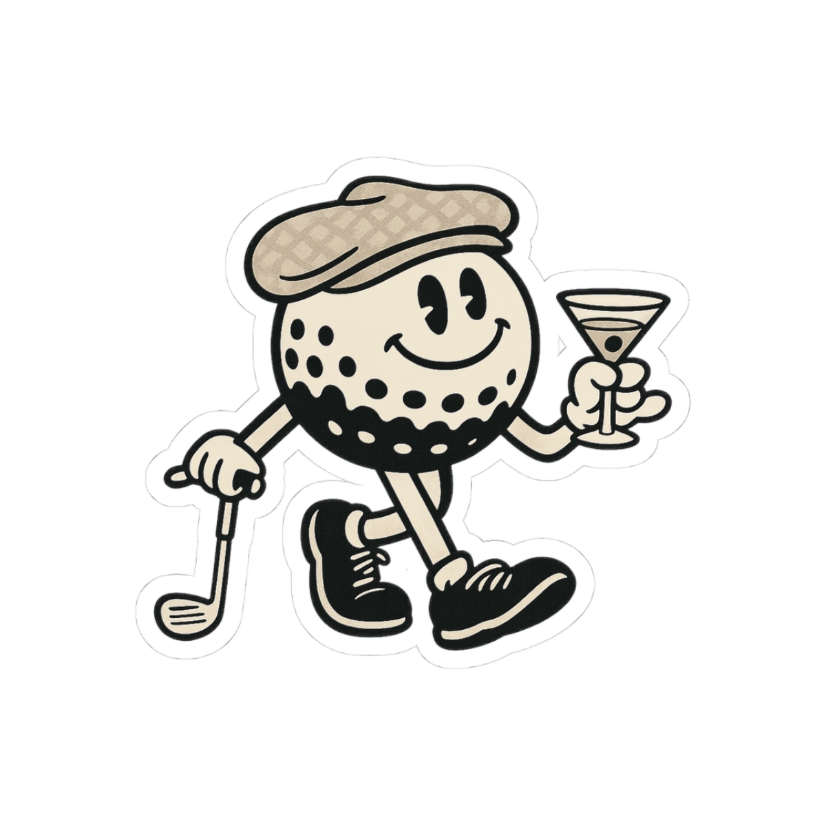 Retro Golf Ball Head Character Sticker - Official stickers merchandise