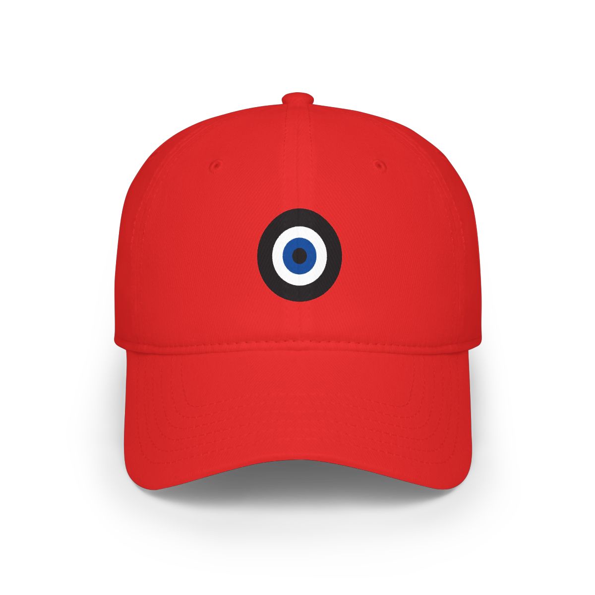 White golf hat with a black and blue evil eye design golf hat clip - Official hats merchandise